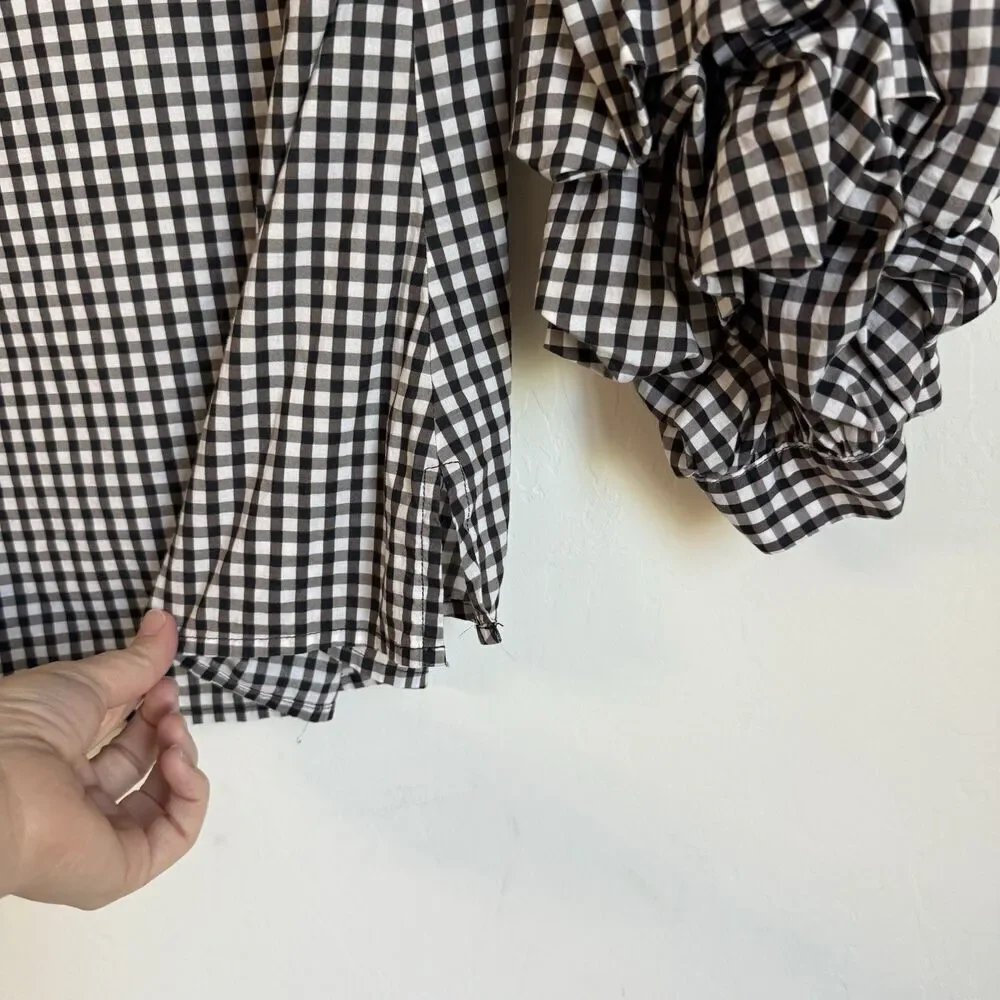 Sanctuary Revolve Black & White Gingham Lightweight  Ruffle Sleeve Blouse Small - Picture 6 of 9